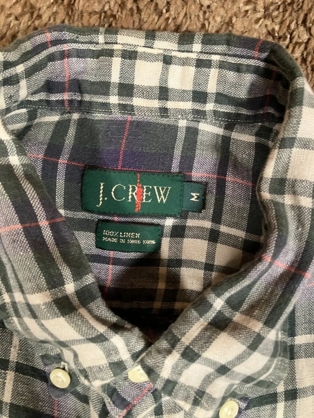 Vintage J.Crew Shirt Mens Large Blue Plaid Linen Button Down Long Sleeve Shirt